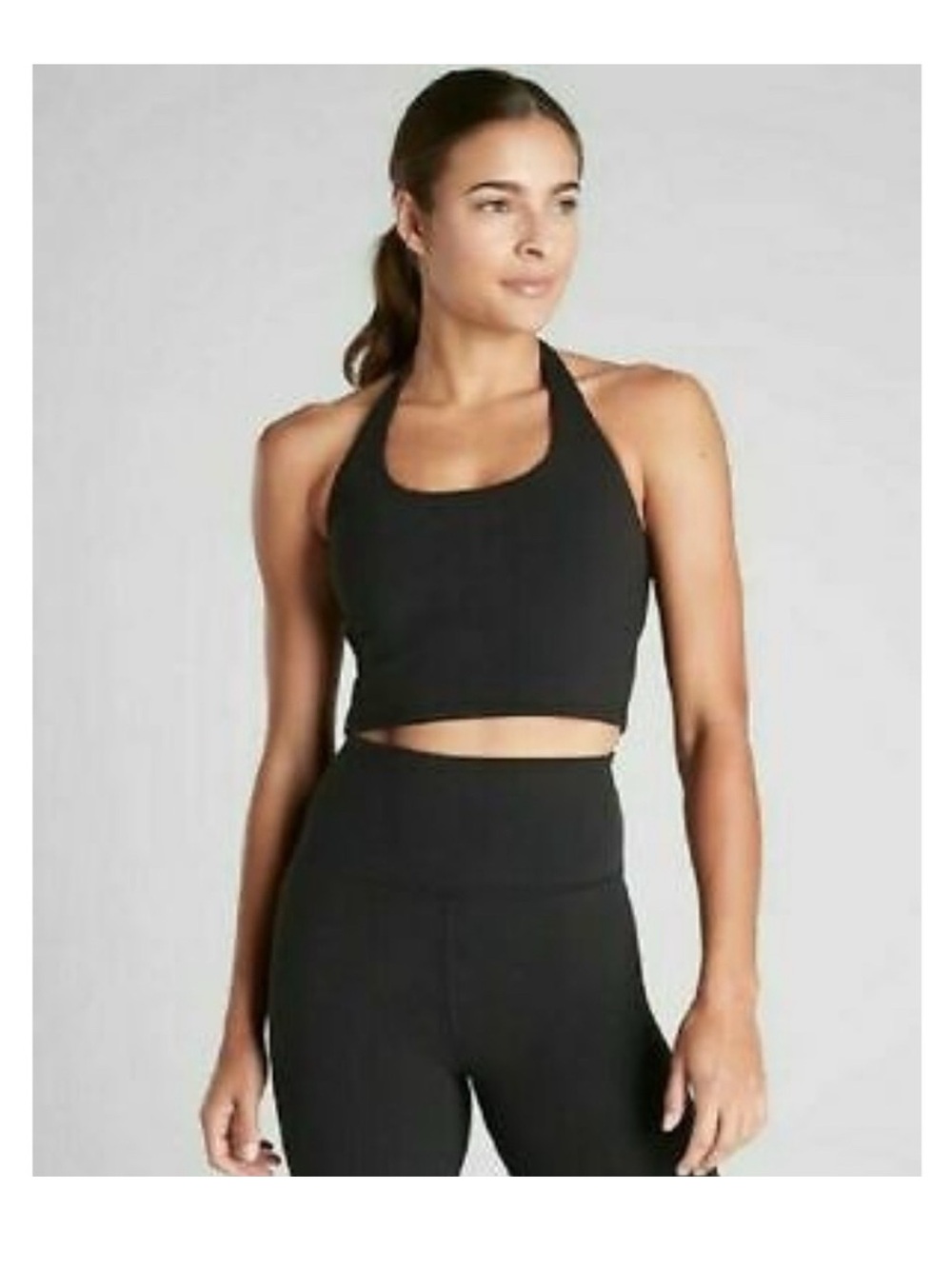 Athleta Halter Powervita Crop Longline Sports Bra (Medium, d/dd cup)